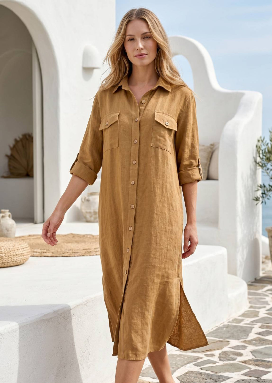 SA20487 Mabel Linen Shirt Dress