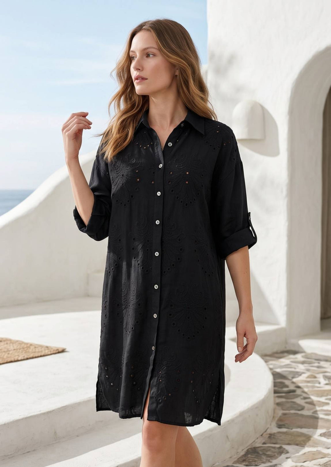 SA5642 Leighton Embroidered Linen Shirt Dress