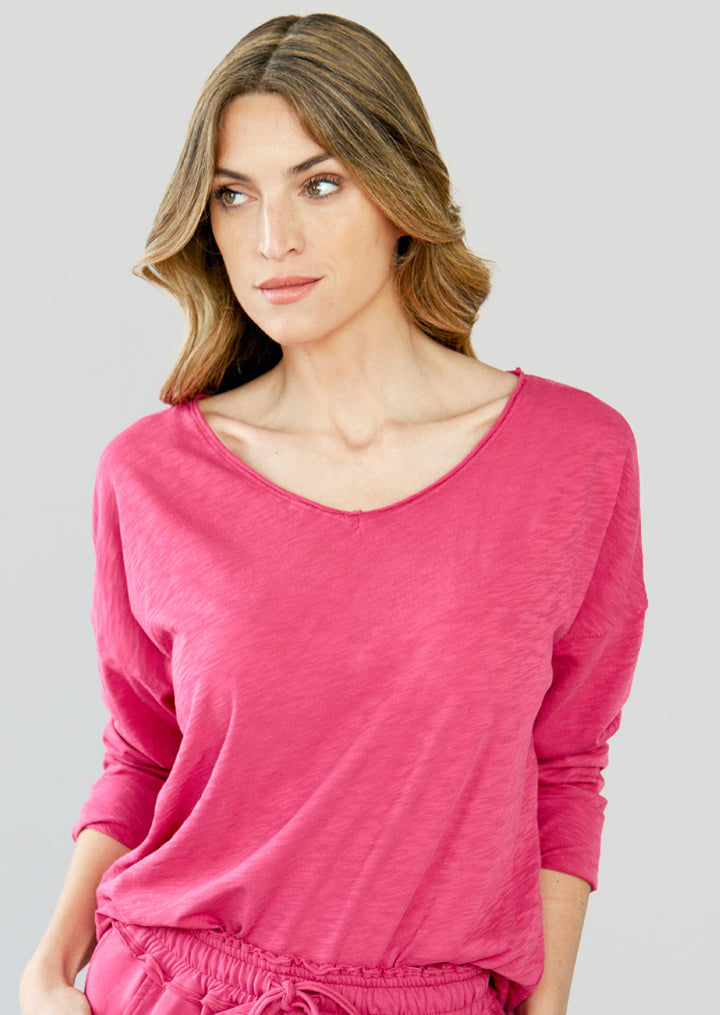 Arabella V-neck Long Sleeve Slub Cotton Top