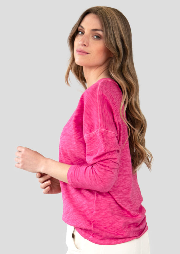 Adoria Boat Neck Long Sleeve Slub Cotton Top