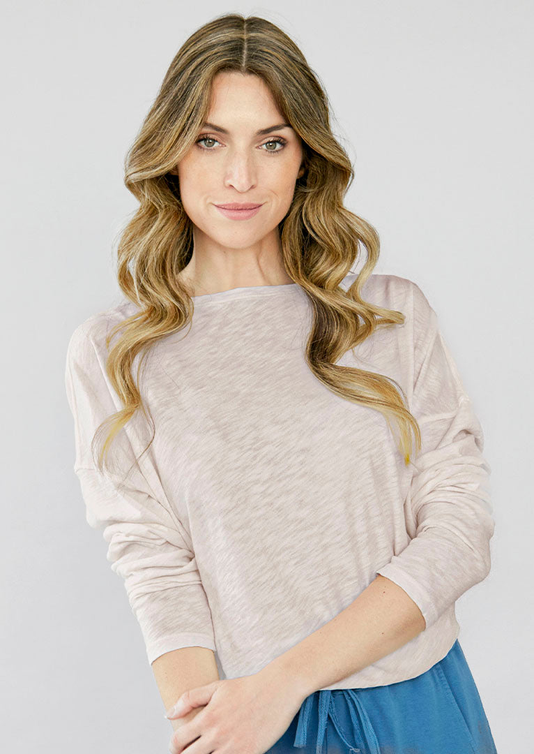 Adoria Boat Neck Long Sleeve Slub Cotton Top