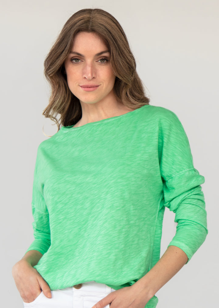 Adoria Boat Neck Long Sleeve Slub Cotton Top