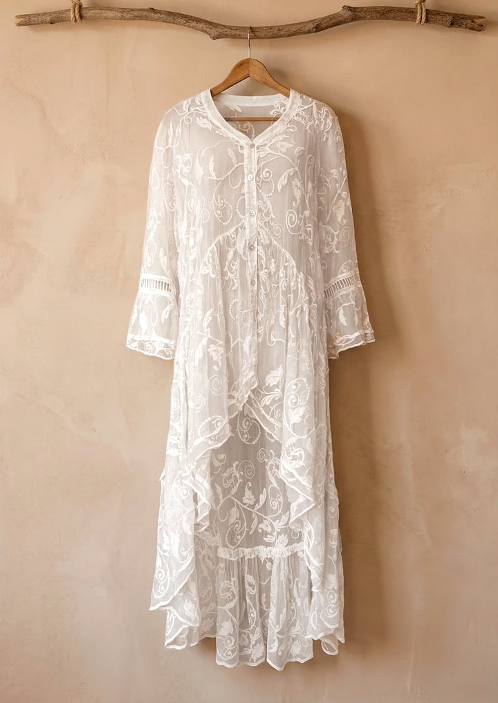 TPS-124 Jolie Embroidered Silk Hi-Low Duster