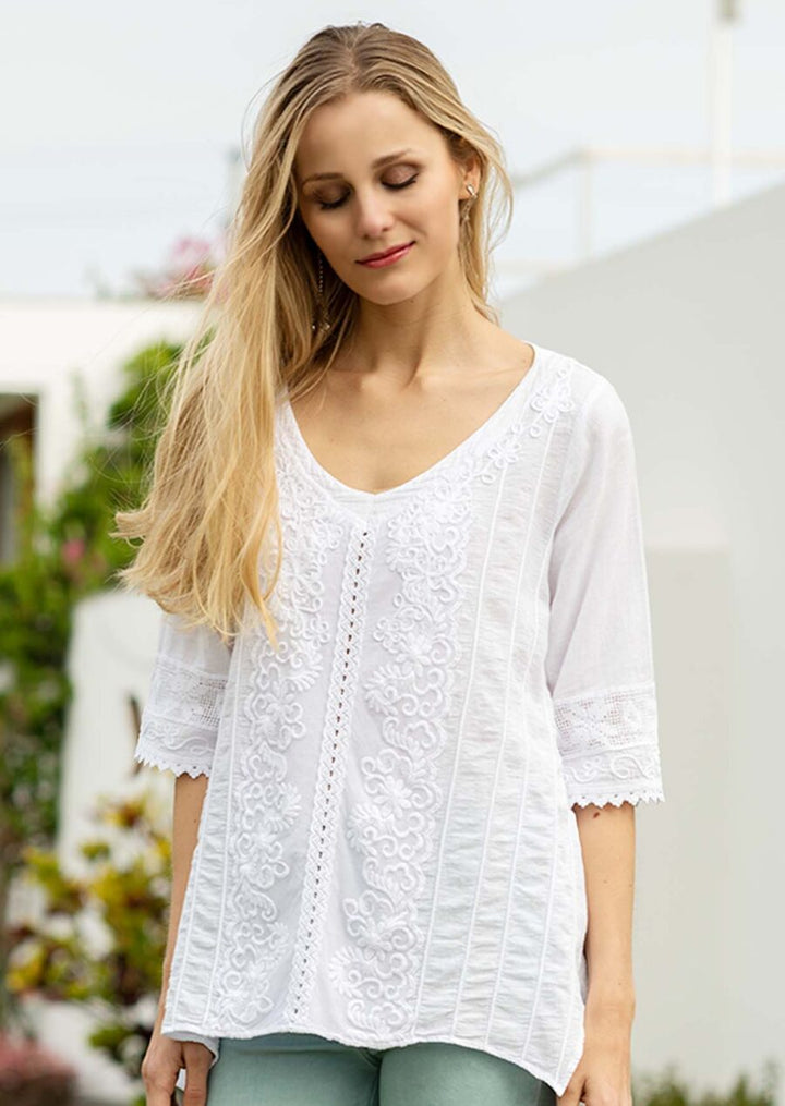 Juliet V-neck 3/4 Sleeve Cotton Top